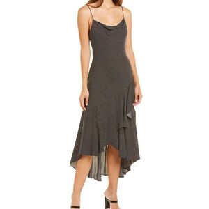 Alice+Olivia Ginger Cowl Neck Ruffle Skirt Dress in mini dot black -size 8. NWT